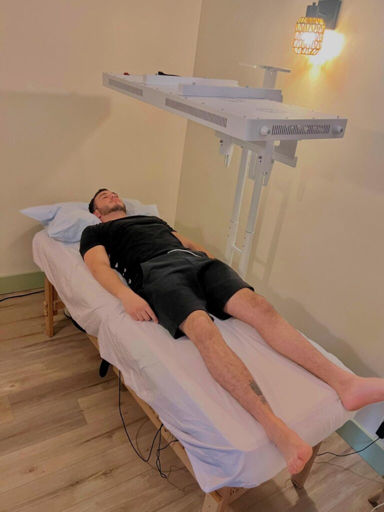 Pulsed Electromagnetic Field (PEMF) Therapy mat is used for cellular repair and pain relief.